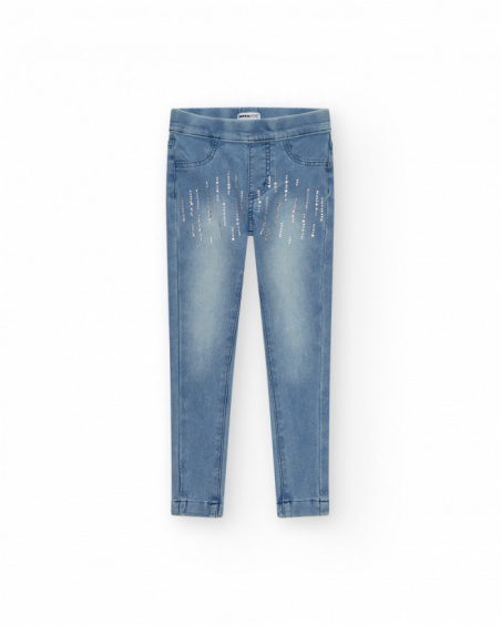Pantalon pour fille en bleu avec détails brillants et tissu élastique