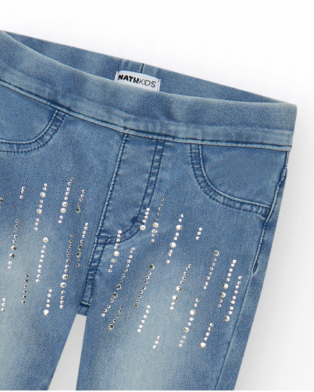 Pantalon pour fille en bleu avec détails brillants et tissu élastique