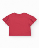 T-shirt à manches courtes pour fille en rouge avec imprimé frontal.