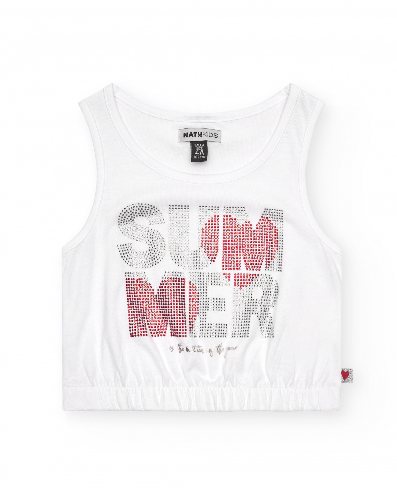Débardeur pour fille en blanc avec imprimé brillant.