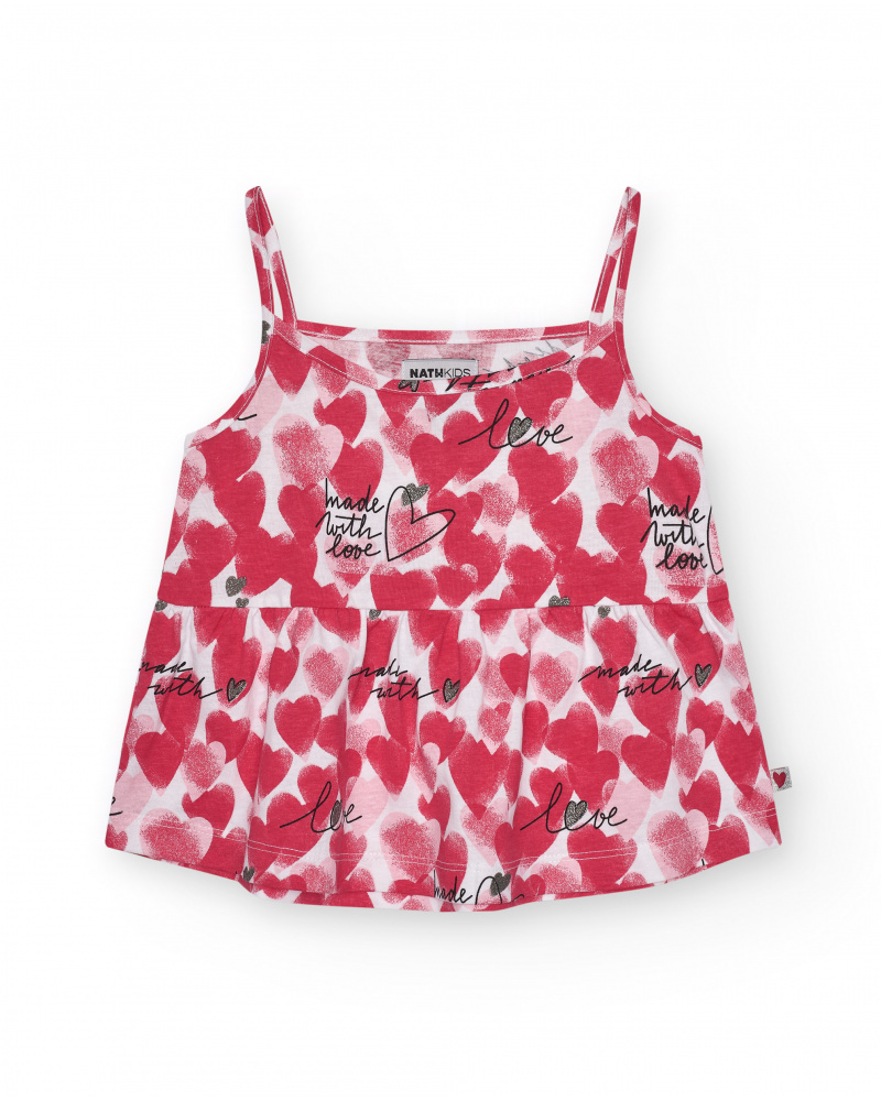 Débardeur pour fille en rouge et blanc avec cœurs imprimés.