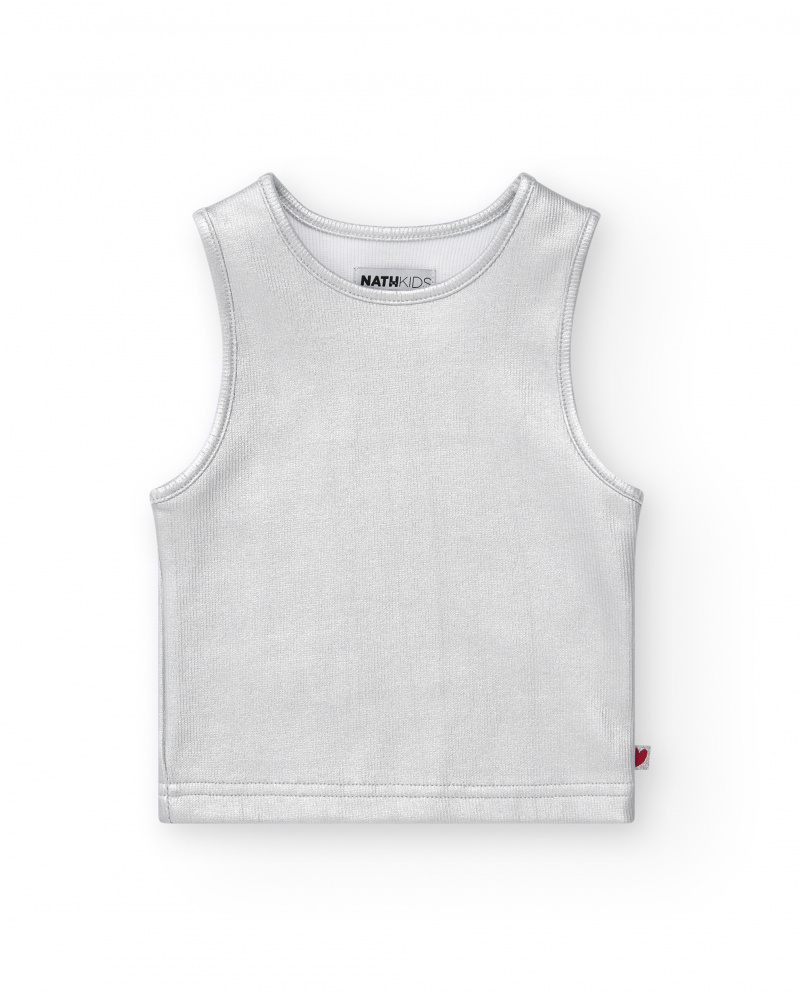 Débardeur pour fille en argenté avec finition brillante.
