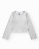 T-shirt à manches longues pour fille en argenté avec finition brillante.