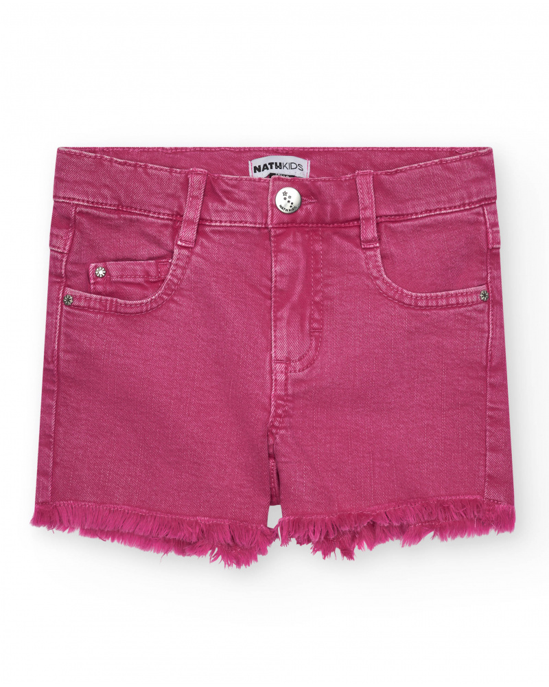 Short pour fille en rose avec poches et fermeture à bouton.