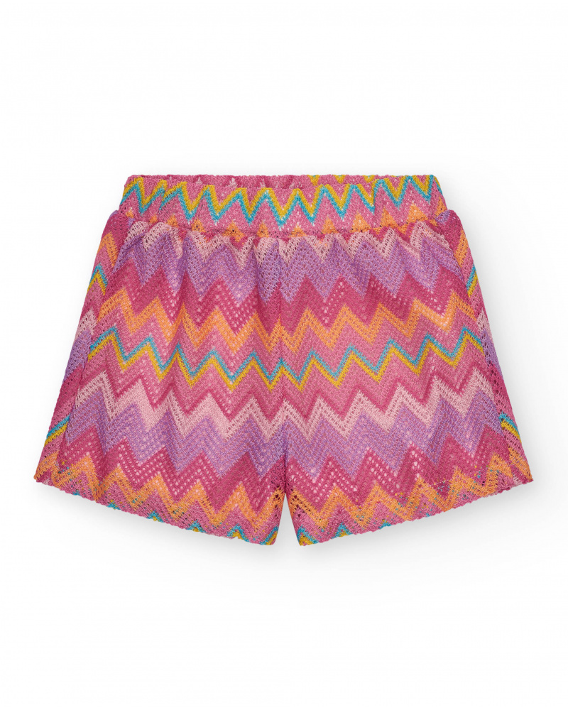 Short multicolore pour fille avec imprimé et taille élastique.