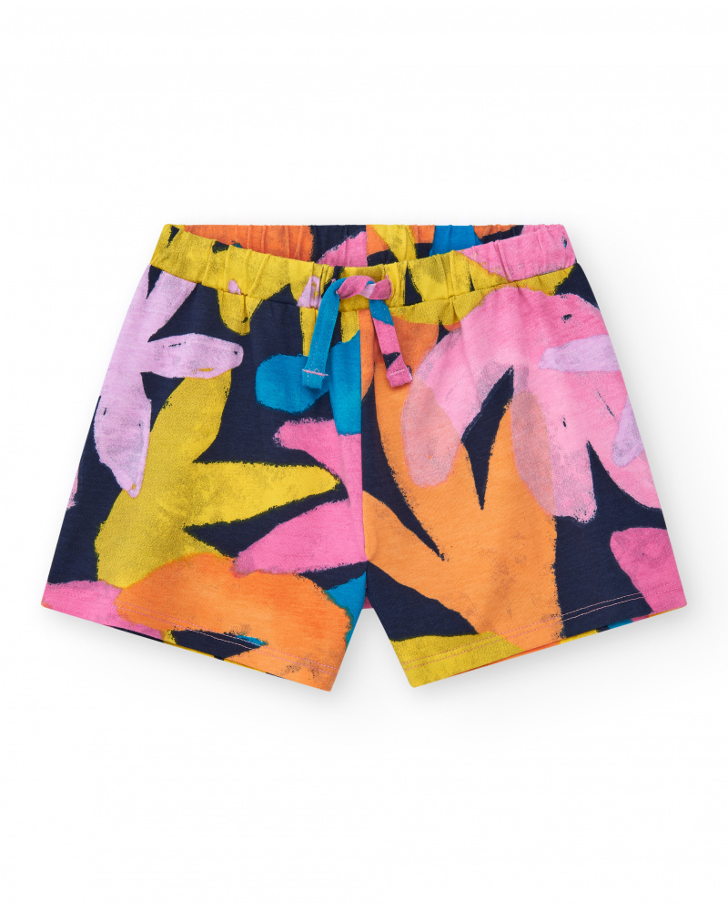 Short imprimé pour fille avec taille élastique et cordon de serrage.