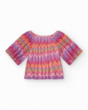 Blouse pour fille multicolore imprimée avec manches trois-quarts.