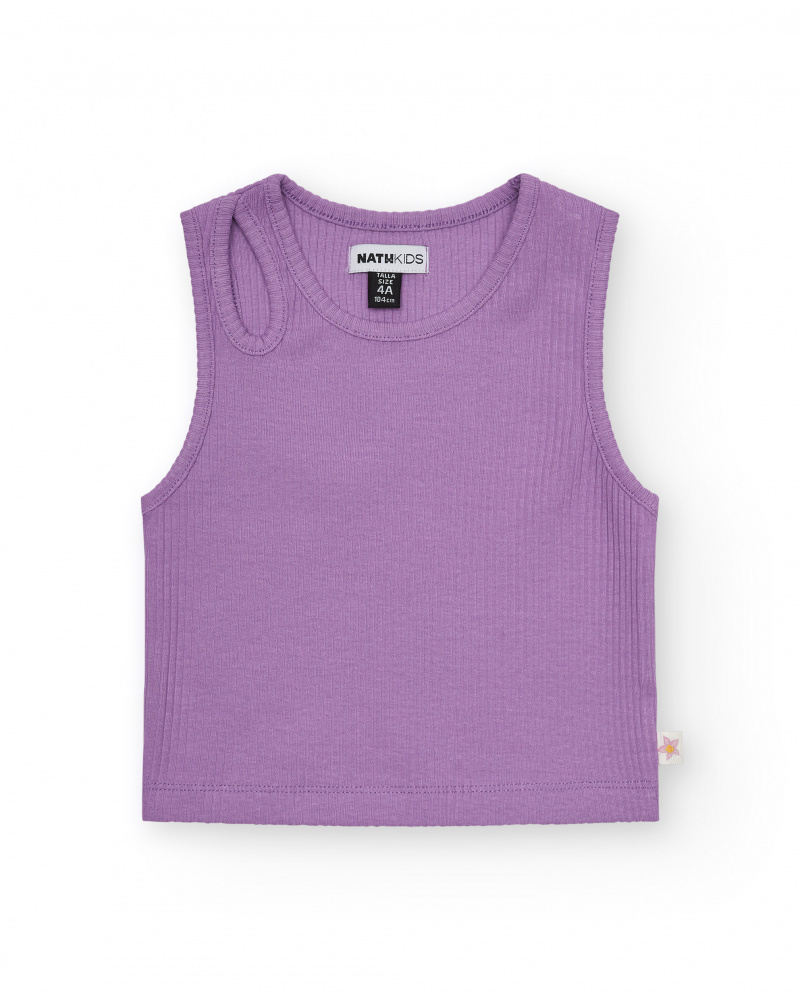 Top pour fille en lilas, sans manches et col rond.