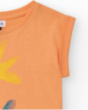T-shirt pour fille en orange, manches courtes et col rond.