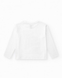T-shirt pour fille en blanc, manches longues avec imprimé tropical.