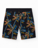 Bermuda pour garçon en noir avec imprimé tropical et taille élastique.