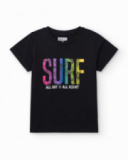 T-shirt pour garçon en noir avec imprimé multicolore.