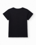 T-shirt pour garçon en noir avec imprimé multicolore.