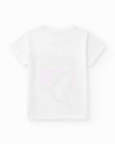 T-shirt pour garçon en blanc avec imprimé de lettres colorées et requin.