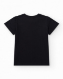 T-shirt pour garçon en noir avec lettres colorées.