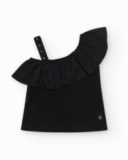 Top pour fille en noir avec design asymétrique et clous métalliques.