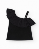 Top pour fille en noir avec design asymétrique et clous métalliques.
