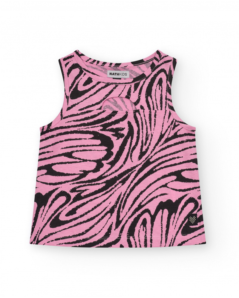 T-shirt pour fille en rose, sans manches, avec imprimé animal.