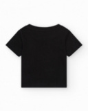 T-shirt pour fille en noir, à manches courtes, avec un cœur brillant.