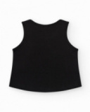 T-shirt pour fille en noir, sans manches, avec imprimé sur le devant.