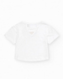 T-shirt pour fille en blanc avec imprimé sur le devant en rose et violet.