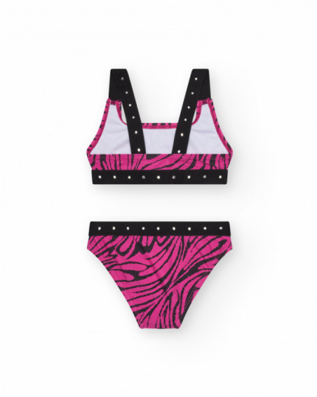 Bikini pour fille en rose avec imprimé animal et clous métalliques.