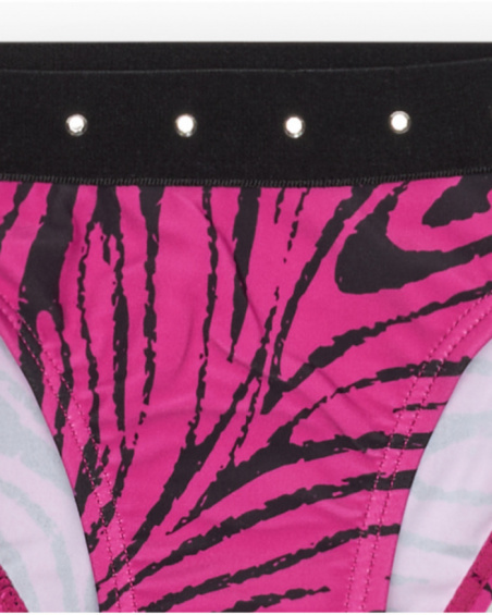 Bikini pour fille en rose avec imprimé animal et clous métalliques.