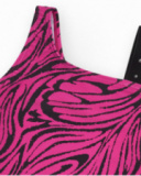 Maillot de bain pour fille en rose avec imprimé animal et design asymétrique.