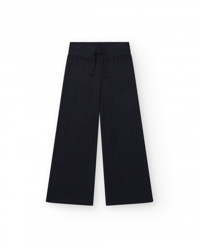Pantalon pour fille en noir avec taille élastique et cordon de serrage.