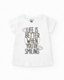 T-shirt pour fille en blanc, à manches courtes, avec détails brillants.