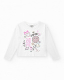 T-shirt pour fille en blanc, à manches longues, décoré avec des graphiques.