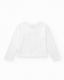 T-shirt pour fille en blanc, à manches longues, décoré avec des graphiques.