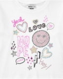 T-shirt pour fille en blanc, à manches longues, décoré avec des graphiques.