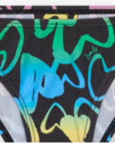 Bikini pour fille en noir avec cœurs imprimés et nœud décoratif.