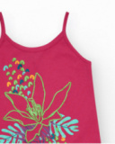 Robe pour fille en rose avec imprimé tropical et fleur brodée.