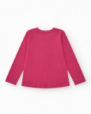 T-shirt pour fille en fuchsia à manches longues avec imprimé tropical.