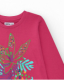 T-shirt pour fille en fuchsia à manches longues avec imprimé tropical.