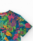 T-shirt pour fille en bleu à manches longues avec imprimé tropical.