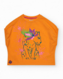 T-shirt pour fille en orange à manches courtes avec détails floraux.