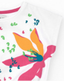 T-shirt pour fille en blanc à manches courtes avec imprimé floral.