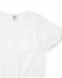 Camiseta de manga corta para niña en blanco con aplique floral