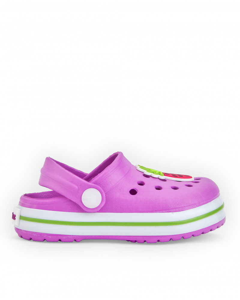 Zuecos para niña en fucsia con detalle de sandía