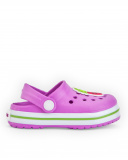 Zuecos para niña en fucsia con detalle de sandía