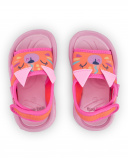 Sandalias para niña en rosa y naranja con diseño de animal