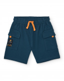 Bermuda tipo cargo para niño en azul petróleo con cordón naranja