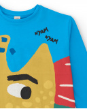 Camiseta de manga larga para niño en azul con estampado de pez