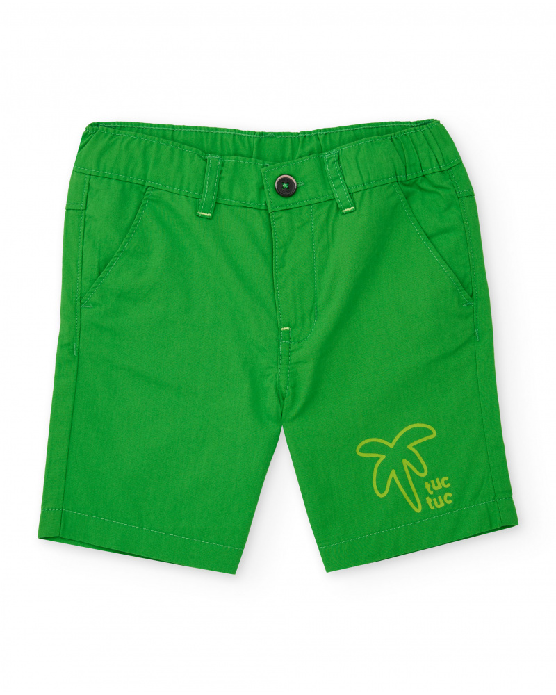 Bermuda para niño en verde con estampado de palmera
