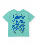Camiseta de manga corta para niño en turquesa con estampado veraniego
