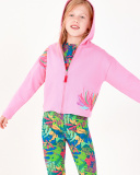 Pantalon pour fille avec imprimé tropical et taille élastique.