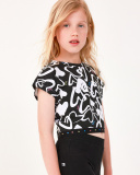 T-shirt pour fille en noir, à manches courtes, avec détails brillants.